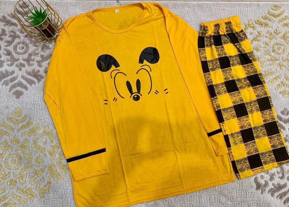 2 Pcs Printed Cotton Jersey Night Suit Set - Stylish Sleepwear