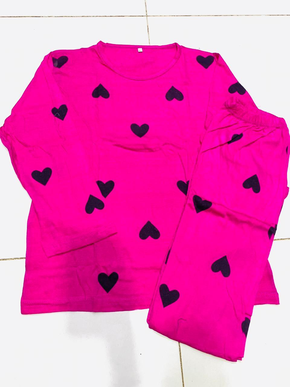Comfortable 2 Pcs Women's Night Suit in Cotton Jersey - Plain Pink