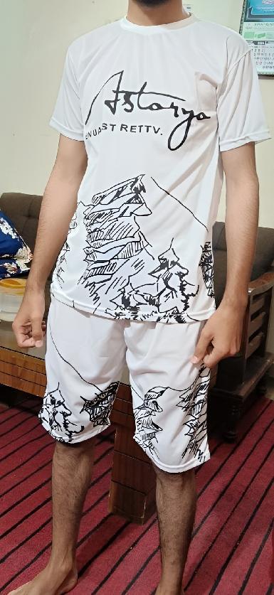 Men's Printed Polyester T-Shirt Shorts Tracksuit - 2 Pcs Set