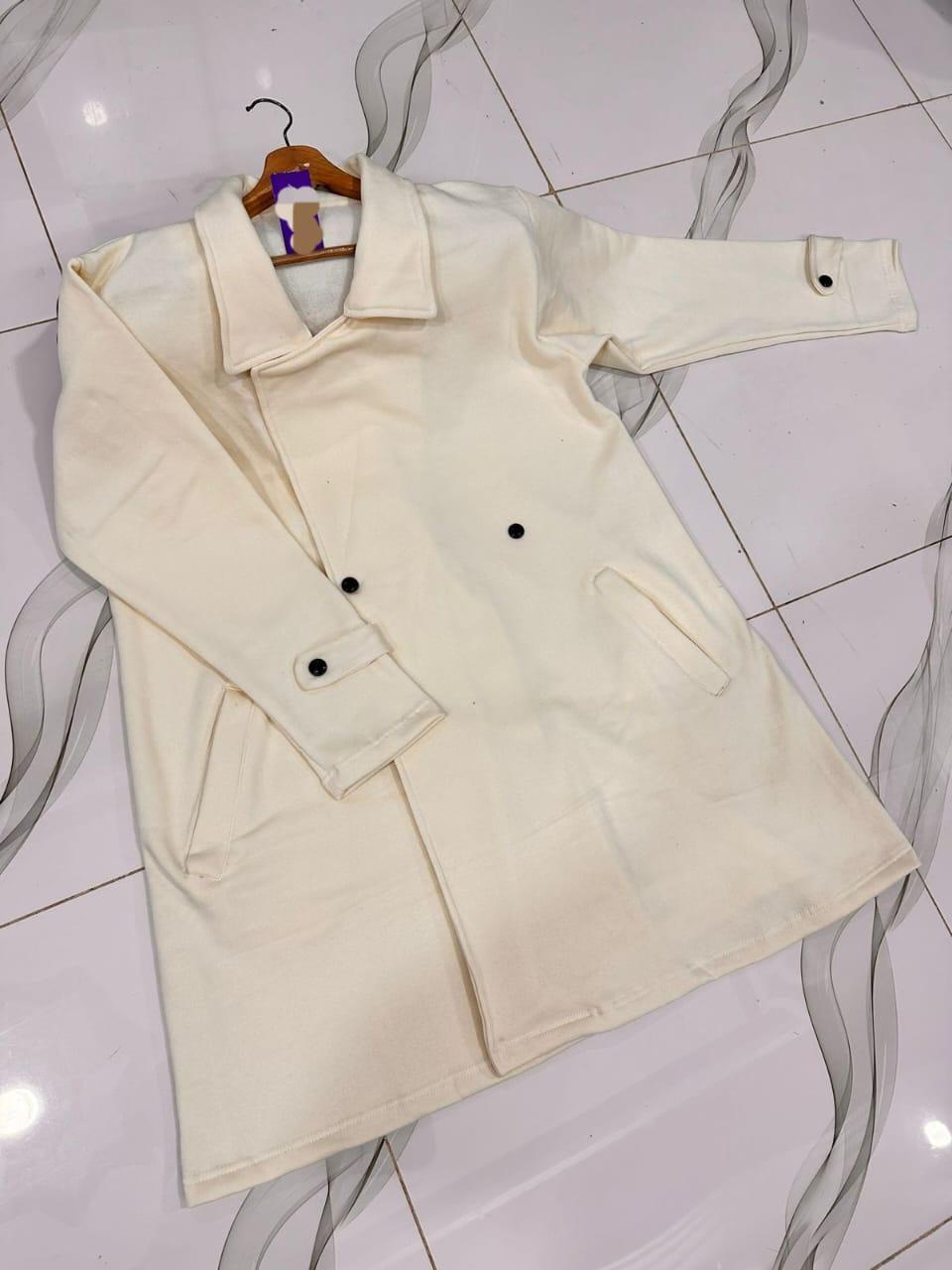 Women's Stitched Plain Fleece Trench Coat - 1 Pc, Beige