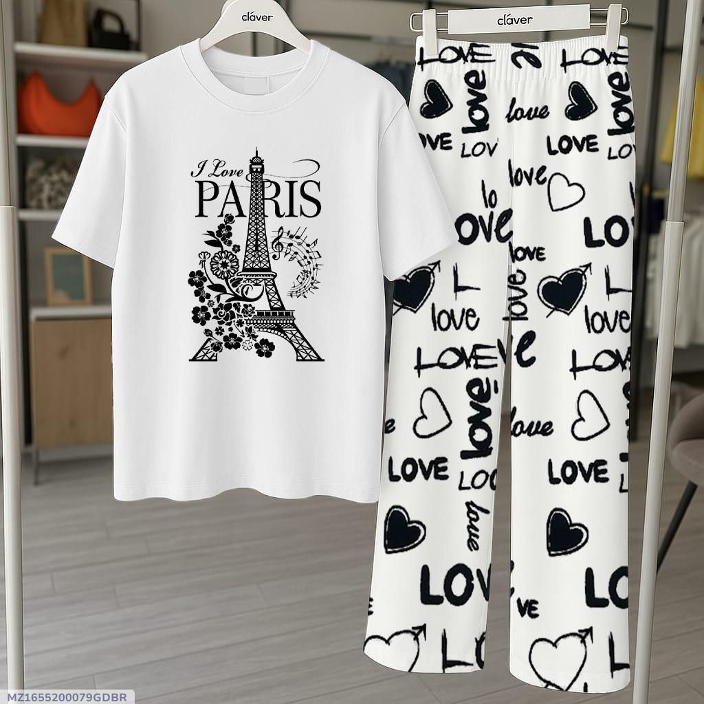 2 Pcs Printed Jersey Women's Night Suit - Stylish Comfort for Every Night