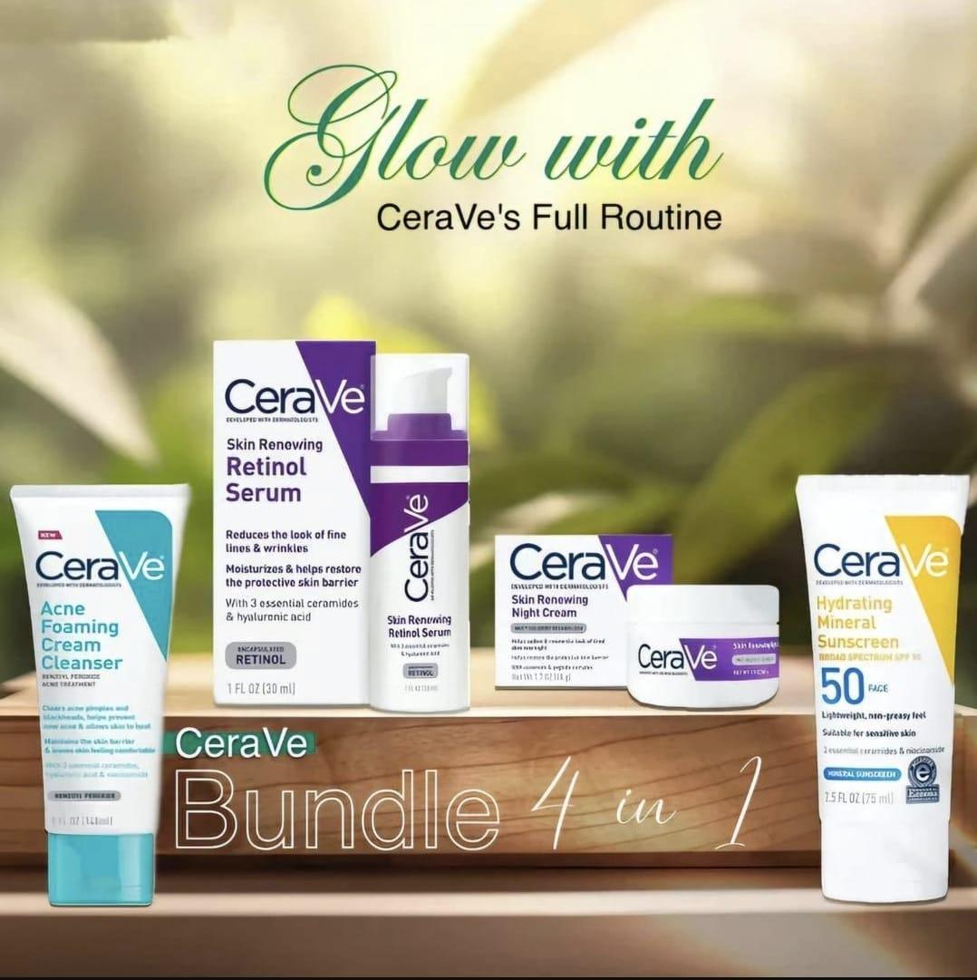 Ultimate 4 in 1 Skincare Bundle - 4 Pcs Night Cream, Sunscreen, Facial Cleanser & Face Serum• Material: Cream