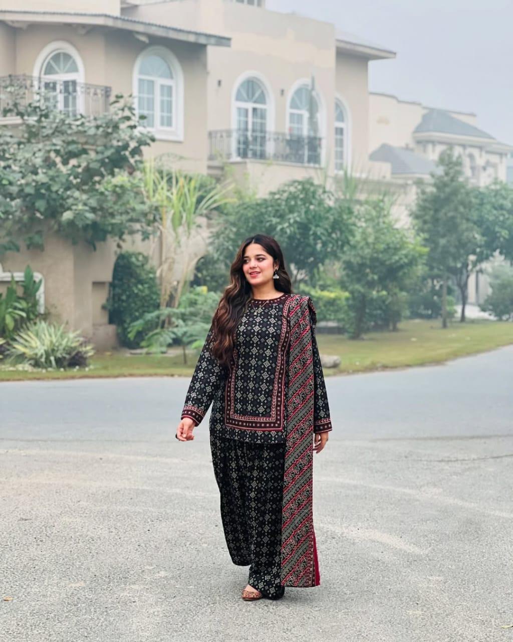 Stylish Women's Stitched Suit - Printed 3 Pcs with Digital Print in Black