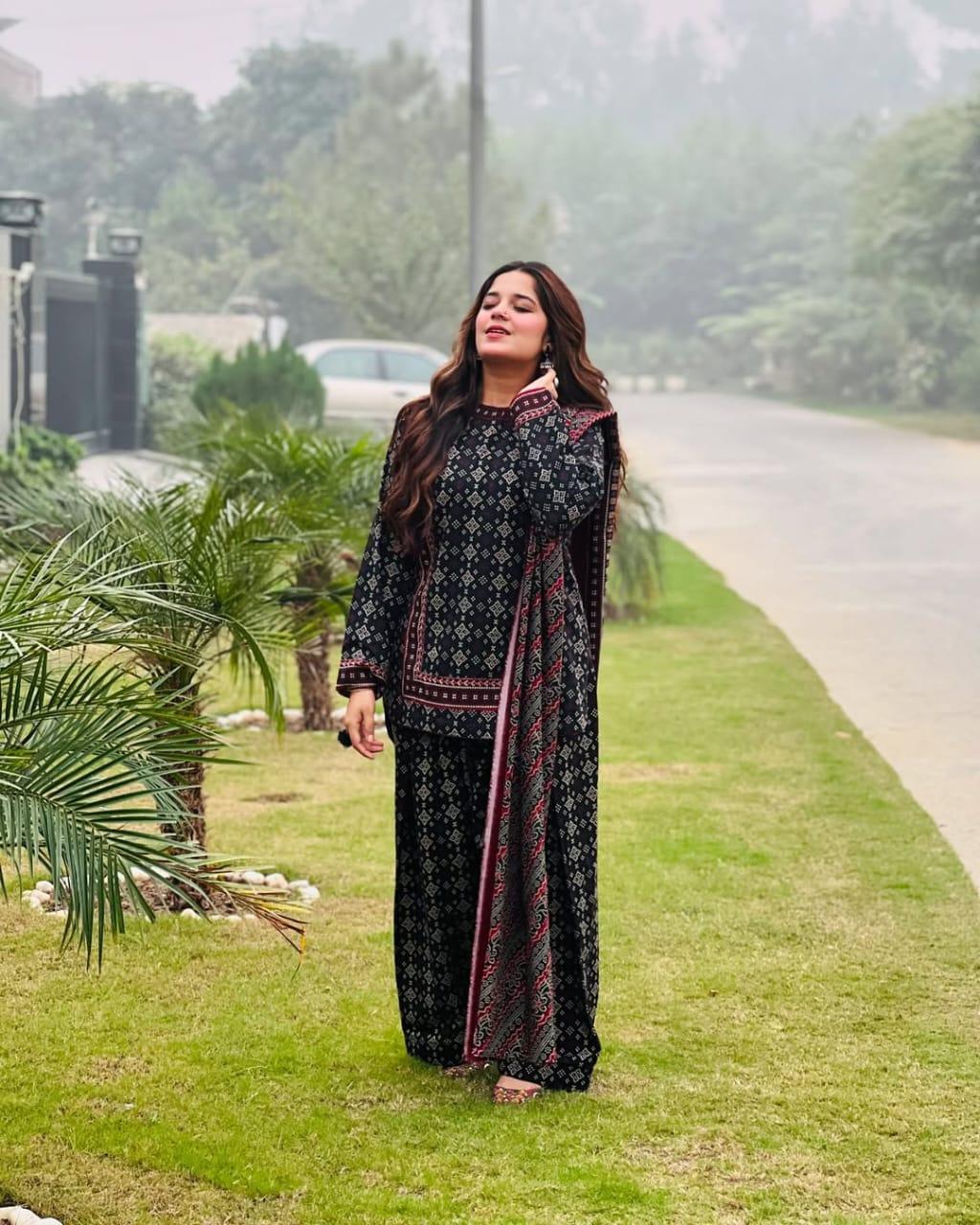 Stylish Women's Stitched Suit - Printed 3 Pcs with Digital Print in Black