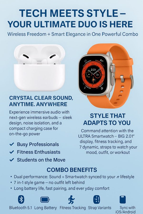 Airpods Pro 2 + Ultra 7-in-1 Smartwatch Combo | Premium Sound Style Deal