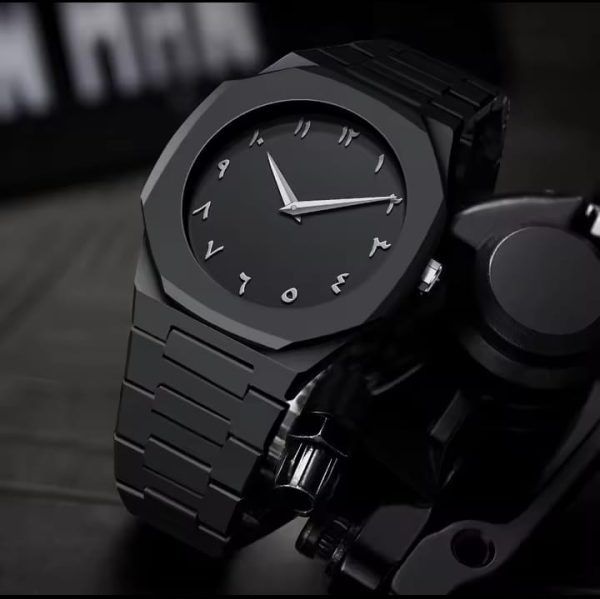 Aura Quartz Watch Black Lightweight Design Arabic Dial Black cobra