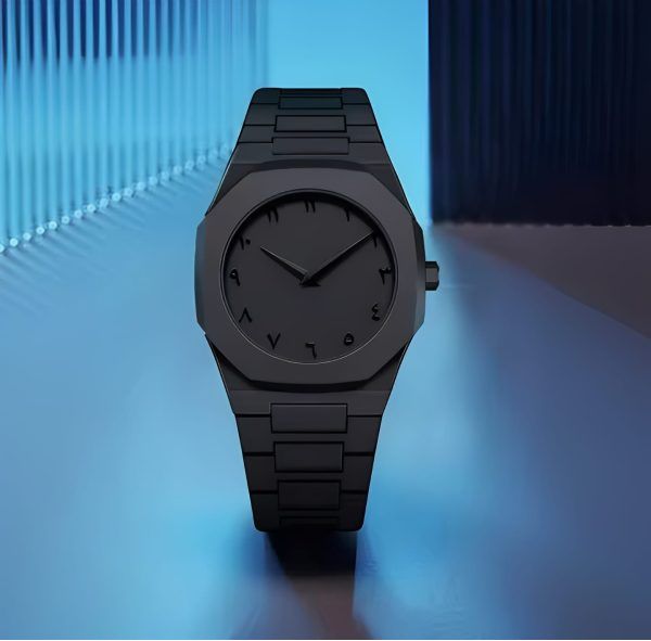 Aura Quartz Watch Black Lightweight Design Arabic Dial Black cobra