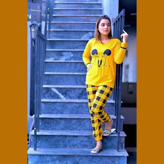 2 Pcs Printed Cotton Jersey Night Suit Set - Stylish Sleepwear