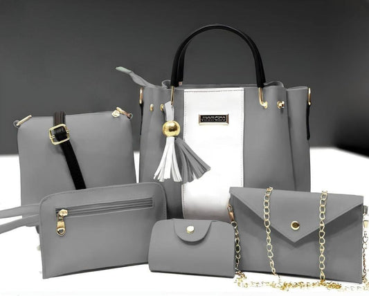 Stylish Women's PU Leather Hand Bag Set - 5 Pcs