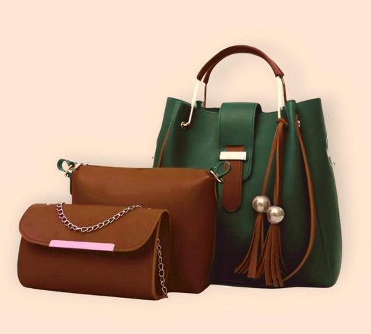 Stylish Women's PU Leather Hand Bag Set - 3 Pcs