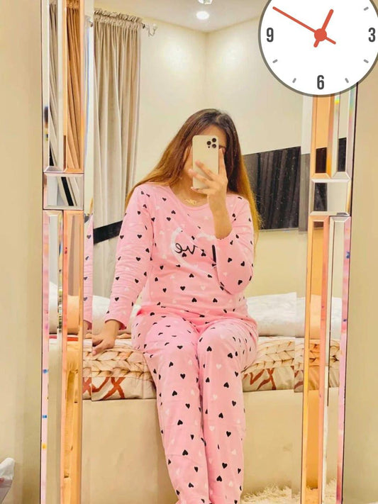 Cozy Printed Cotton Jersey Night Suit - 2 Pcs