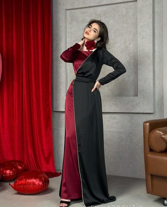 Beautifull Black Western Maxi – Shamoz Silk, 3-Piece Set with Trouser &amp; Belt