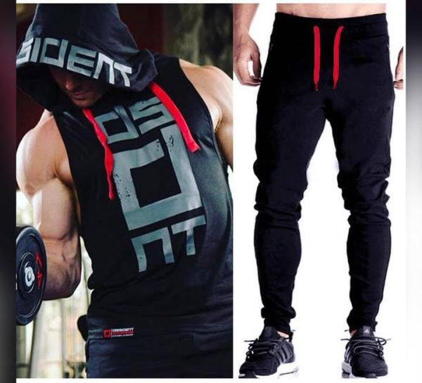 Black Gym Sleeveless Hood Tracksuit – Black Gym Sleeveless Hood Summer Tracksuit – Ready To Wear 2-piece Set | Men’s Sports &amp; Jogging Wear