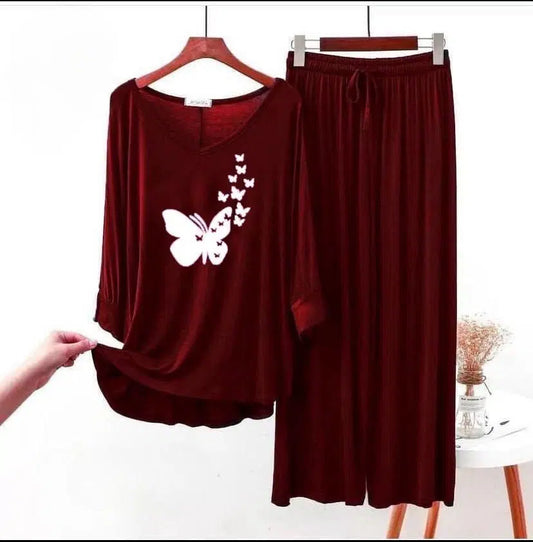 Stylish Printed Cotton Jersey Night Suit - 2 Pcs Set